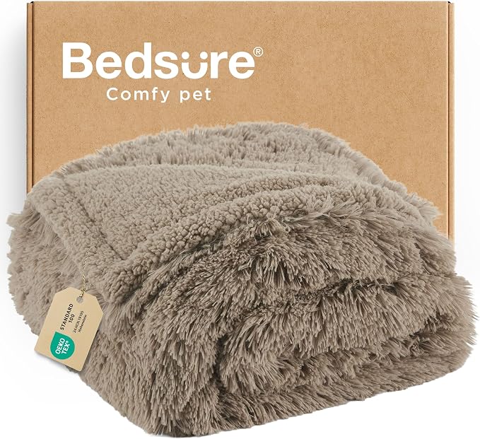 Bedsure Waterproof Dog Blankets for Medium Dogs, Fluffy Faux Fur, 40x50 | Plush Fuzzy Reversible Pet Blankets for Couch and Dog Bed,Soft Calming Throw Cat Blanket Washable, Dog Gift, Brown by Unknown