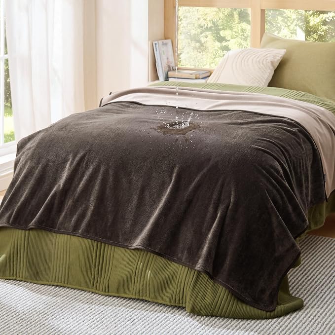 Bedsure Waterproof Blanket for Bed Soft Flannel Fleece, Twin 60"x80" | Dog Blankets for Large Senior Dogs，Couch Cover Throw for Pet Leakproof, Furniture Protector for Travel Camping,Coffee Brown by BEDSURE