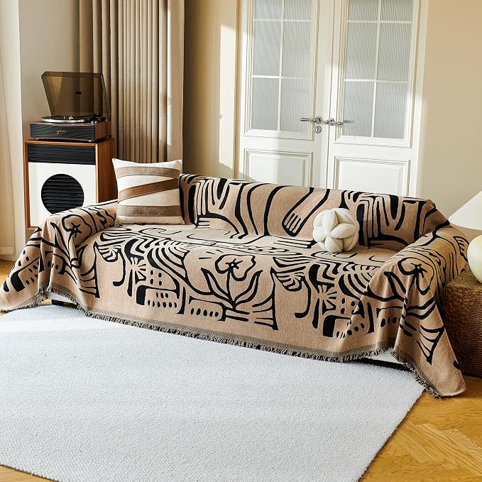 MYSKY HOME Couch Cover for Dogs, Washable Couch Covers, Sofa Covers for Sectional Sofa, Couch Cover 2 Cushion Sofa Dogs Furniture Protector, Chenille Sofa Covers for Pets, 71"x118", Abstract Coffee - Image 8