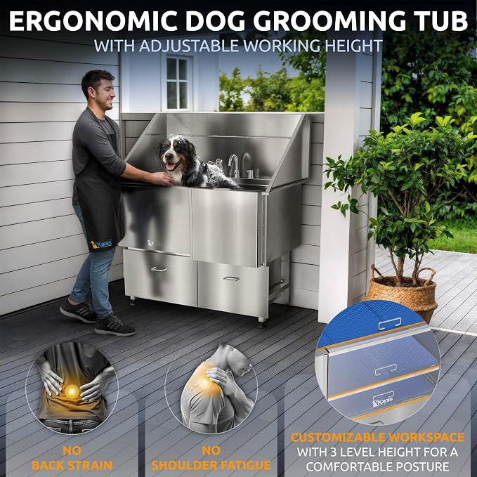 KANIS Professional Dog Washing Station 304 Stainless Steel Pet Wash Sink | Grooming Bathtub w/Shower, Floor Grates and Storage for Large, Medium & Small Pets - Image 5