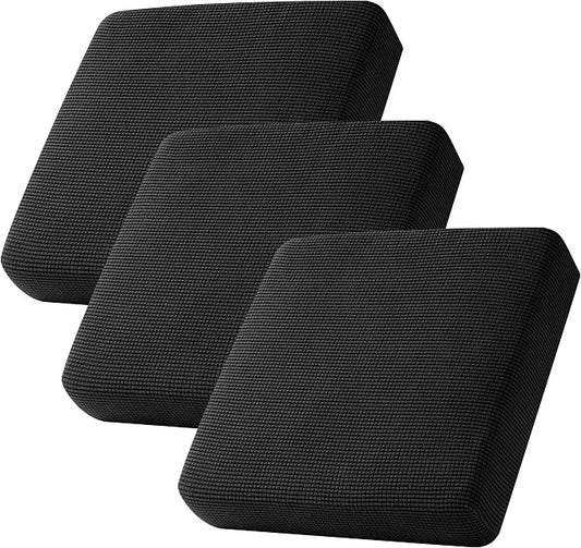 CHUN YI 3Piece Stretch Couch Cushion Covers, Sofa Seat Slipcovers for Pets, Suitable for Armchair Loveseat Sofa with Spandex Jacquard Washable Fabric(3Piece,Black) by CHUNYI