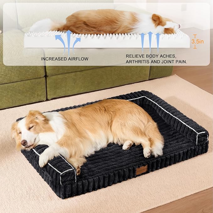Orthopedic Calming Large Dog Bed Pet Sofa Bed 36''X24'' Black | 3-Sided Pet Couch Large Sized Dog, Soft Egg-Crate Foam Dog Mat, Waterproof Removable Washable Cover, Nonskid Bottom Cat Bed - Image 5