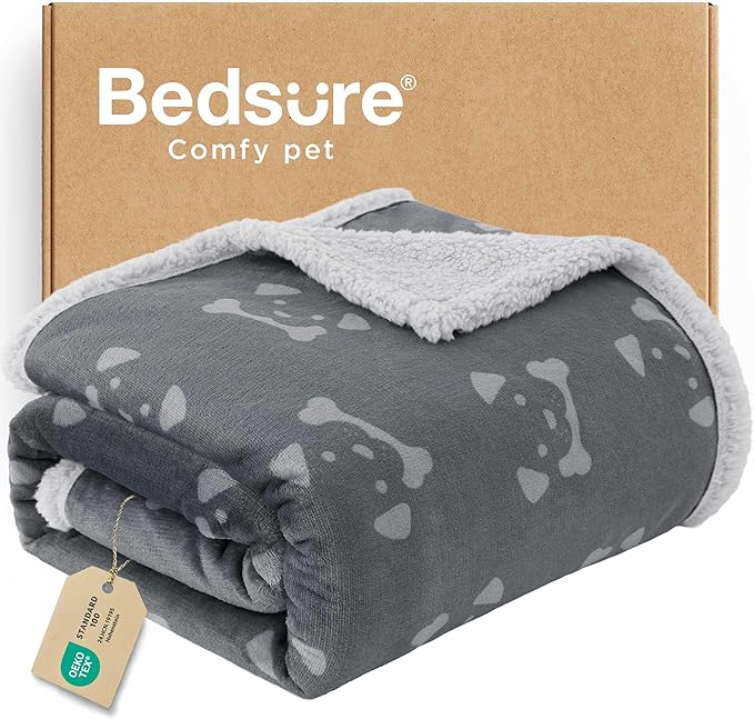 Bedsure Waterproof Dog Blankets for Small Dogs - 25"X35", Anchor Gray | Soft Print Sherpa Fleece Puppy Cat Blanket Washable, Cozy Plush Reversible Throw Furniture Protector for Pet Kitten Doggy by Unknown