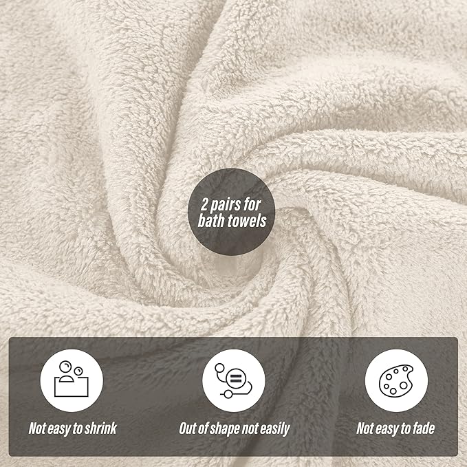 MOONQUEEN 2 Pack Premium Bath Towel Set - Quick Drying - Microfiber Coral Velvet Highly Absorbent Towels - Multipurpose Use as Bath Fitness, Bathroom, Shower, Sports, Yoga Towel (Cream) - Image 4
