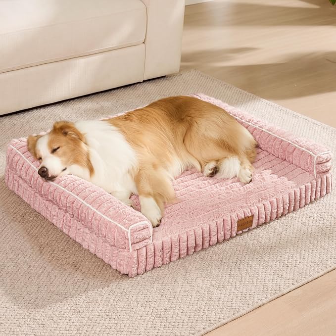 Orthopedic Calming Large Dog Bed Pet Sofa Bed 48''X30'' Pink | 3-Sided Pet Couch Large Sized Dog, Soft Egg-Crate Foam Dog Mat, Waterproof Removable Washable Cover, Nonskid Bottom Cat Bed - Image 2