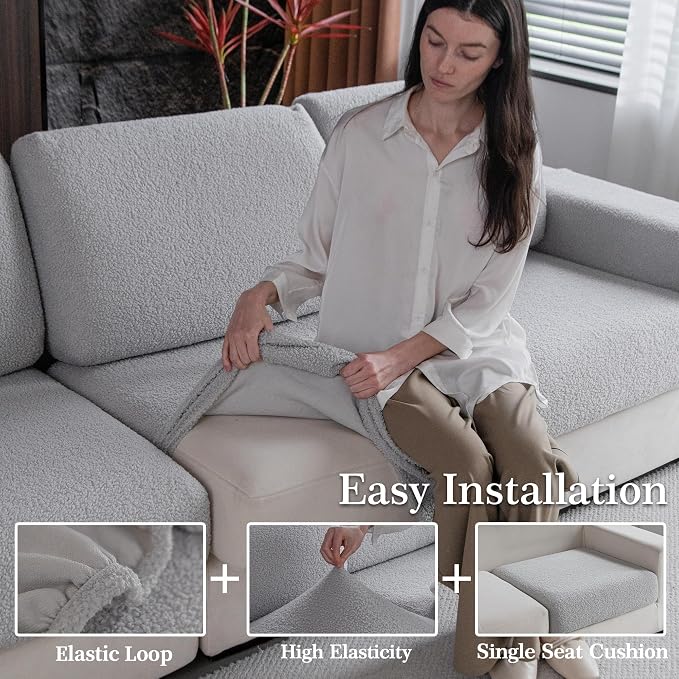 OHSIO Couch Cushion Covers for Sectional Sofa, Stretch Soft Sofa Slipcovers Washable Wear-Resistant Universal Furniture Protector for Living Room(1 Piece Loveseat Cover, Light Gray) - Image 4