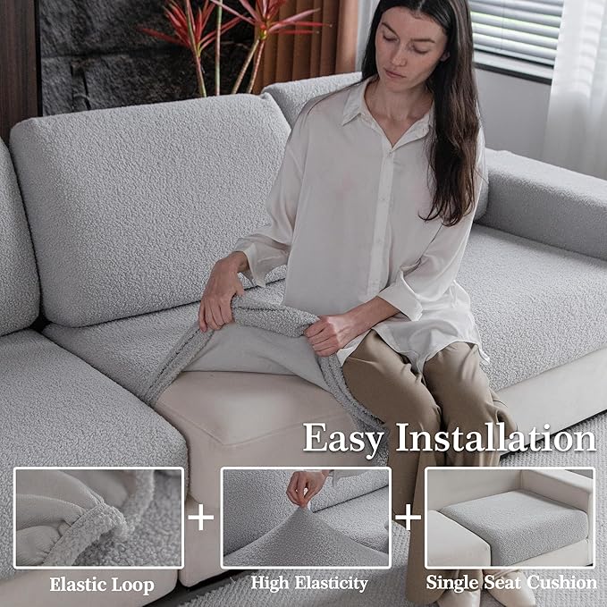 OHSIO Couch Cushion Covers for Sectional Sofa, Stretch Soft Sofa Slipcovers Washable Wear-Resistant Universal Furniture Protector for Living Room(3 Seaters Covers, Light Gray) - Image 4