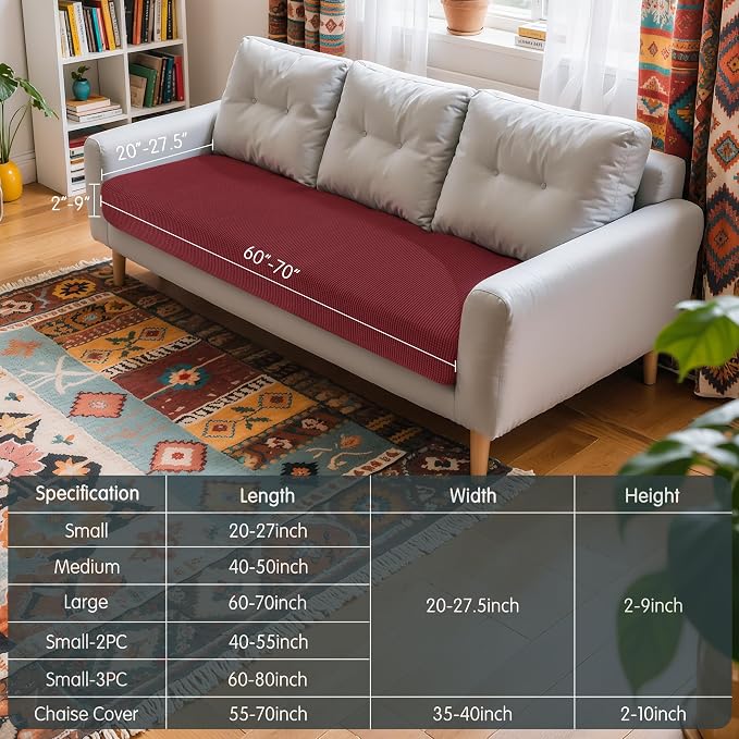 Hokway Couch Cushion Covers Christmas Wine Red Stretch Cushion Covers Sofa Seat Cushion Slipcover Cushion Protector(Wine, Large) - Image 3