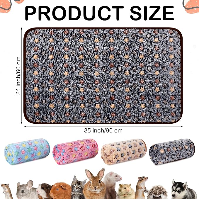 Reginary 4 Pcs Waterproof Guinea Pig Blankets Washable Small Animal Fleece Bedding Absorbent Guinea Pig Cage Liners Reusable Training Pee Pad Pet Sleep Mat for Hamster(Star Pattern,35 x 24 Inch) - Image 2