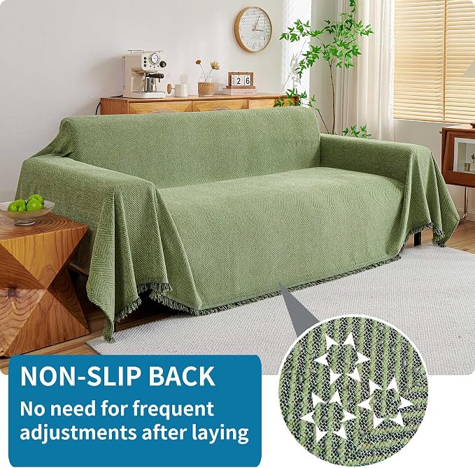 HAOMAIJIA Chenille Couch Cover Sofa Covers for 3 Cushion Couch Washable sectional Couch Covers for Dogs pet Furniture Protector Couch Cover Blanket for Living Room (sage Green, 91"x118") - Image 2