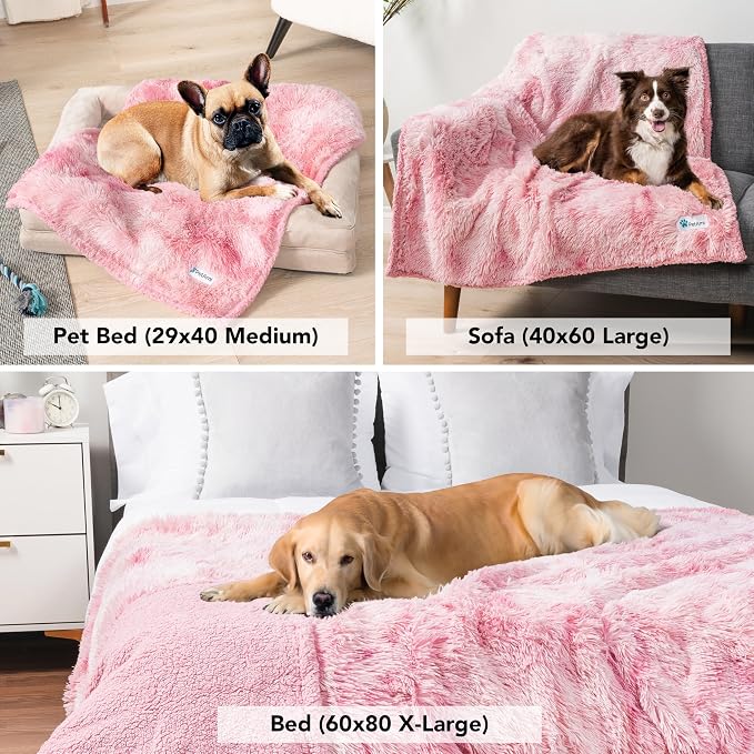 PetAmi Waterproof Dog Blanket for Couch, Bed & Furniture,Reversible Sherpa & Faux Fur Pet Blanket, Leakproof Blanket for Dog Cat, Soft Washable Couch Protector Calming Throw (40x60, Tie-Dye Pink) - Image 4