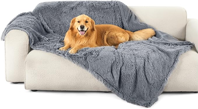 Bedsure Waterproof Dog Blankets for Large Dogs, Fluffy Faux Fur, 60×80" | Plush Fuzzy Reversible Pet Blankets for Couch and Bed, Soft Calming Throw Blanket Washable, Dog Gift, Twin Size,Grey - Image 8