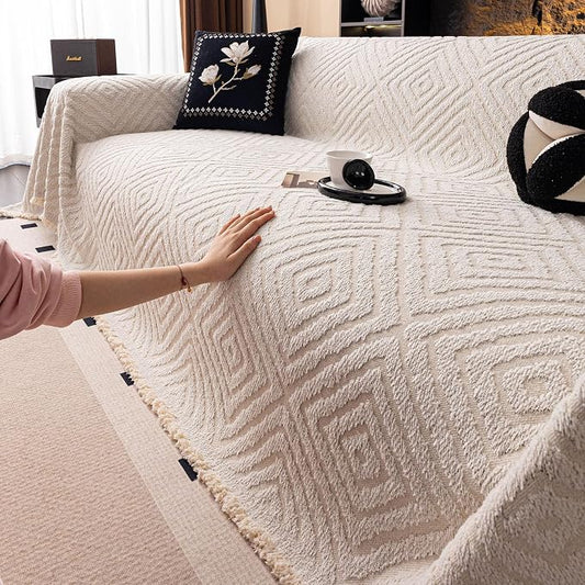 ROOMLIFE Couch Cover 3 Cushion Sofa, Washable Non Slip Furniture Sofa Protector Cover, Soft Chenille Sofa Slipcovers Sectional L Shape Dogs Couch Cover Throw Blanket with Tassels 71''X118'' by ROOMLIFE