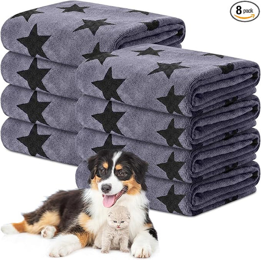Chumia 8 Pcs Microfiber Dog Towels for Drying Dogs Cats 40 x 24 Inch Pet Towels Bulk for Large Puppy Absorbent Fast Drying Paw Bath Bathing Supplies for Pets(Star,Gray) by Chumia