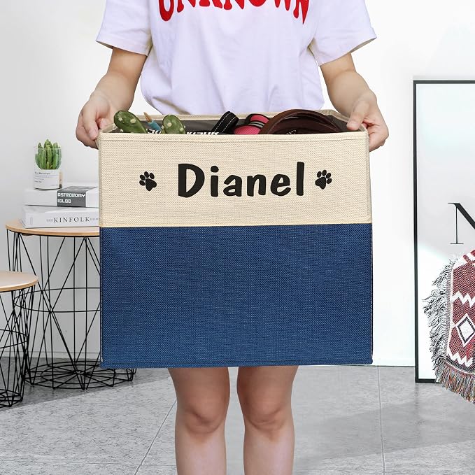 PET ARTIST Large Dog Toy Basket, Custom Toy Bin Box Personalized with Pet's Name, Collapsible Pet Storage Baksets With Handle for Toys,Blankets,Accessories- Navy Blue - Image 2