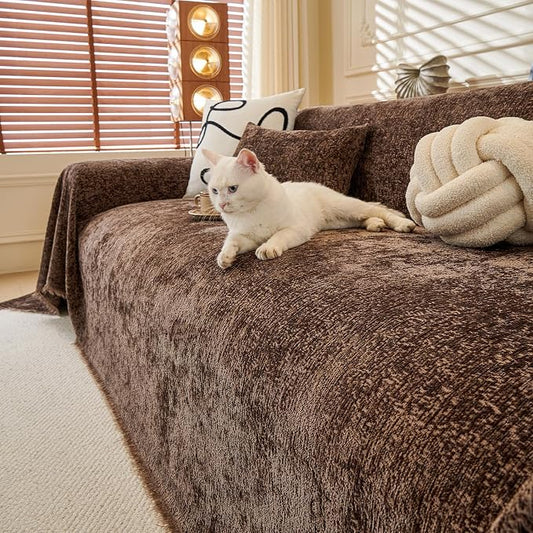 ROOMLIFE Brown Sofa Cover, Vintage Boho Couch Cover for 3 Cushion Sofa, Soft Chenille Sofa Cover for Dog, Washable Furniture Sofa Protector Cover Blanket with Tassel for Living Room, 71 '' X 150'' by ROOMLIFE