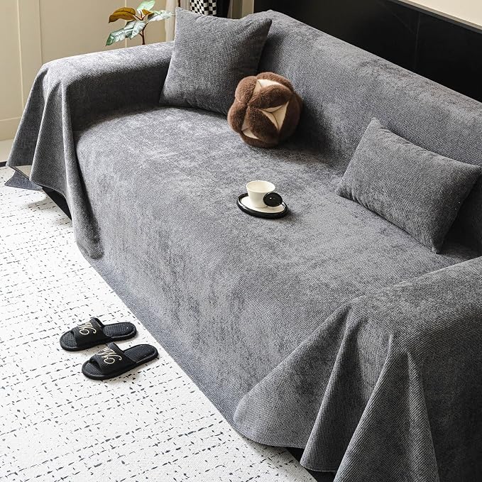 ROOMLIFE Non Slip Waterproof Couch Cover Sofa Covers for 3 Cushion Couch Washable, Furniture Protector Sofa Couch Cover for Dogs, Soft Sofa Slipcover, Couch Throw Blankets (Dark Gray 71''X134'') - Image 4