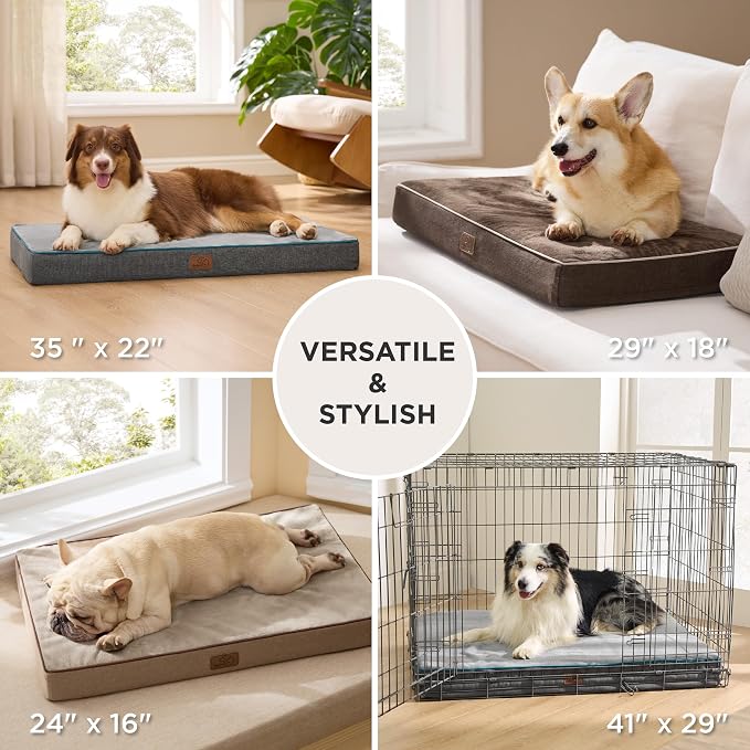 Bedsure Memory Foam Dog Bed Medium Size Dog, Orthopedic Crate Pads, 29x18 | Dual-layer Foam Mat for Optimal Support,Comfy Plush Flannel Fleece Pet Pillow, Removable Washable Cover, Nonslip Bottom，Khaki - Image 8