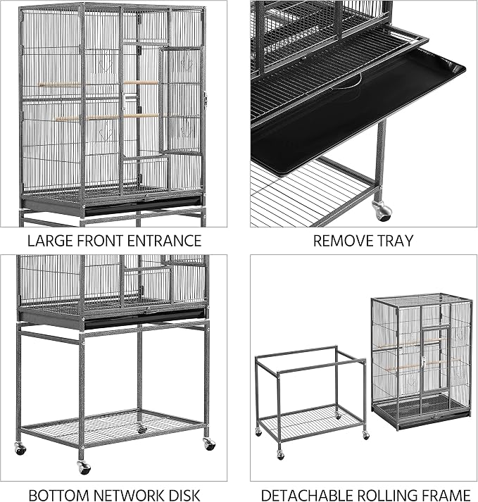 Yaheetech 54-inch Wrought Iron Standing Large Parrot Parakeet Flight Bird Cage for Small Parrot Sun Parakeet Green Cheek Conure Lovebird Budgie Finch Canary Bird Cage with Stand - Image 7