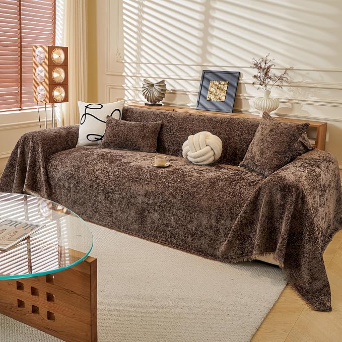 Brown Slub Chenille Couch Cover Slub Sofa Cover XXL 71"x150" | for Sectional Sofa, Thick Long-Lasting Slipcover for Dog Pet Solid Chocolate Brown Furniture Protector 3 Cushion Sofa Cover - Image 7