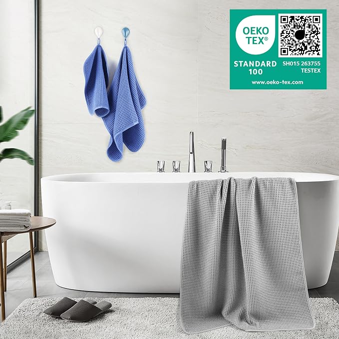 POLYTE 430 GSM Microfiber Quick Dry Lint Free Oversize Bath Towel Set, 6 Piece (Waffle Weave) - Image 3