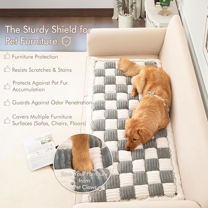 Couch Cover for Sofa, Sectional Couch Cover for Dogs, Sofa Cover Washable, Cushion Cover Blanket Pad Bed Mat for Pets, Fleece Furniture Protector, Grey, 27.6x59in - Image 2