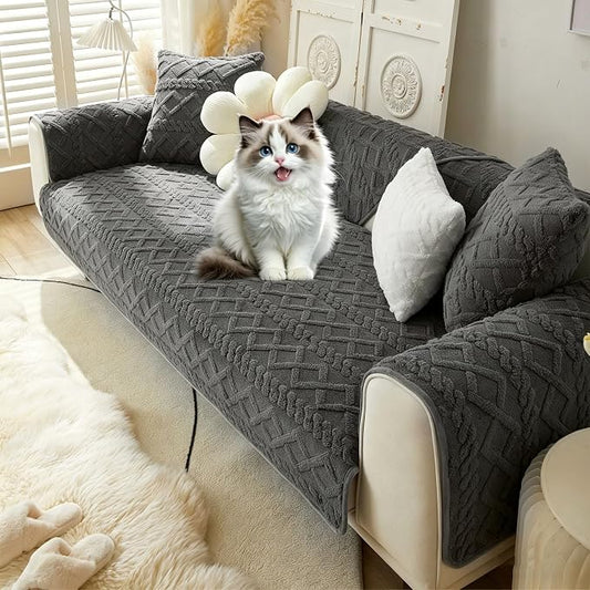 OTOB Couch Cover for Dogs All Season, Non Slip Washable Geometric Jacquard Soft Plush Pet Couch Covers, Cozy Sectional Dog Cat Furniture Protector Sofa Slipcovers, 1 Piece (Dark Gray, 35.4"x94.5") by OTOB