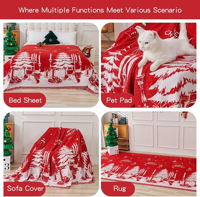 MYSKY HOME Christmas Couch Cover, Sofa Cover for 2 Cushion Couch, Non-Slip Soft Sofa Slipcover Protector, Sofa Covers Washable, Couch Covers for Sectional Sofa, Sofa Towel for Pet Cat Dog, 71" x 102" - Image 5