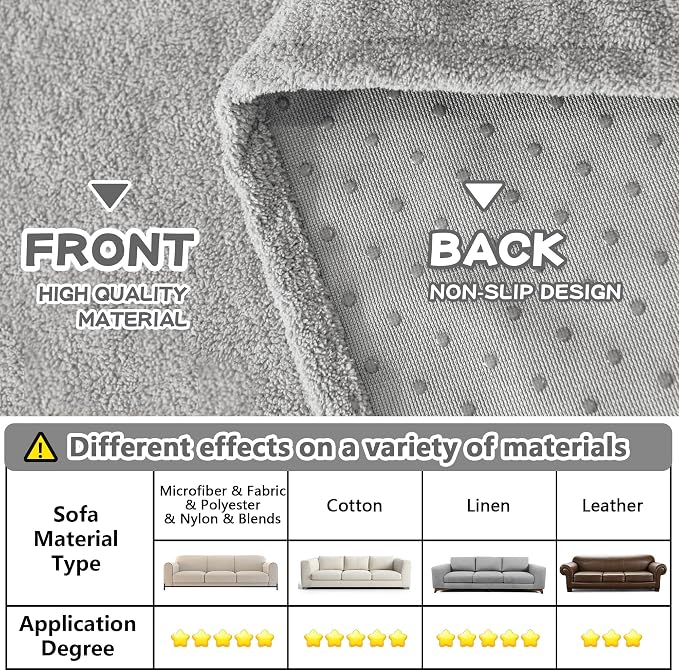 MYSKY HOME Armchair Couch Cover for Sofa, Couch Covers for Dogs Washable Blanket Modern Sofa Slipcovers, Super Soft Sofa Cover for Reclining Couch, 71" x 91", Light Grey - Image 6