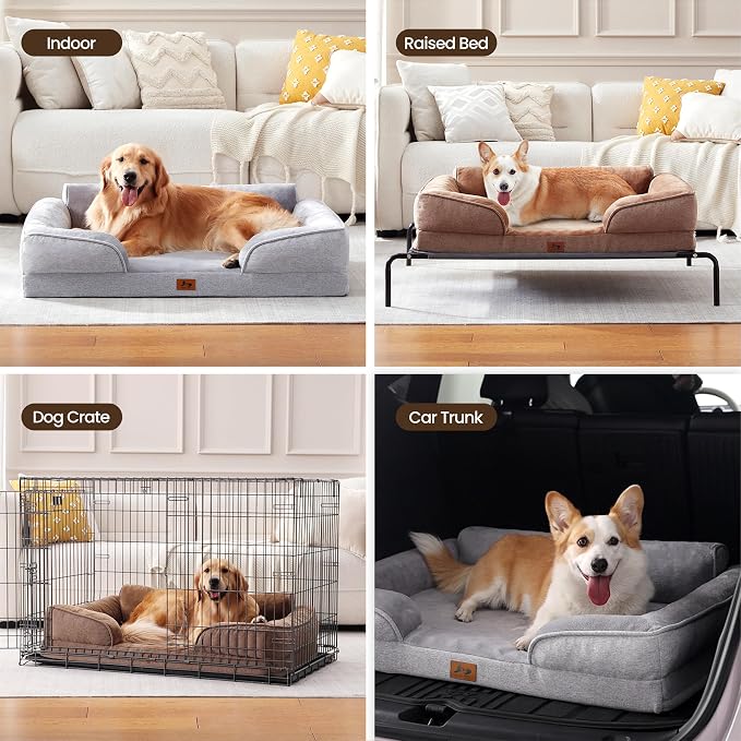 Orthopedic Dog Beds for Medium Size Dogs, Waterproof Egg-Crate Foam Pet Couch Bed with Soft Sides, Non-Slip Dog Sofa with Flannel Removable Washable Cover, 28" L Supportive Pet Sofa, Brown - Image 9