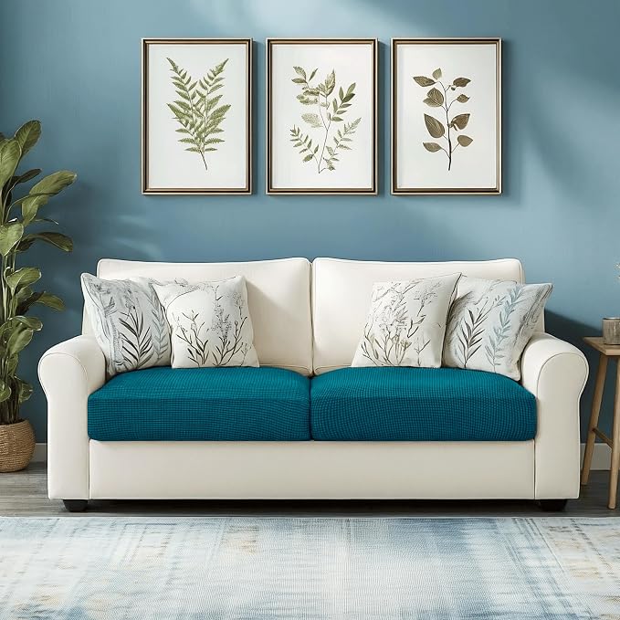 CHUN YI 2Piece Stretch Couch Cushion Covers, Sofa Seat Slipcovers for Pets, Suitable for Armchair Loveseat Sofa with Spandex Jacquard Washable Fabric (2Piece,Teal) - Image 2