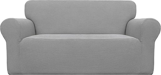 Easy-Going Stretch Loveseat Couch Covers Washable Light Gray | 1-Piece Loveseat Covers for 2 Cushion Couch Furniture Protector RV Sofa Slipcover Soft with Bottom for Kids Pets by Easy-Going