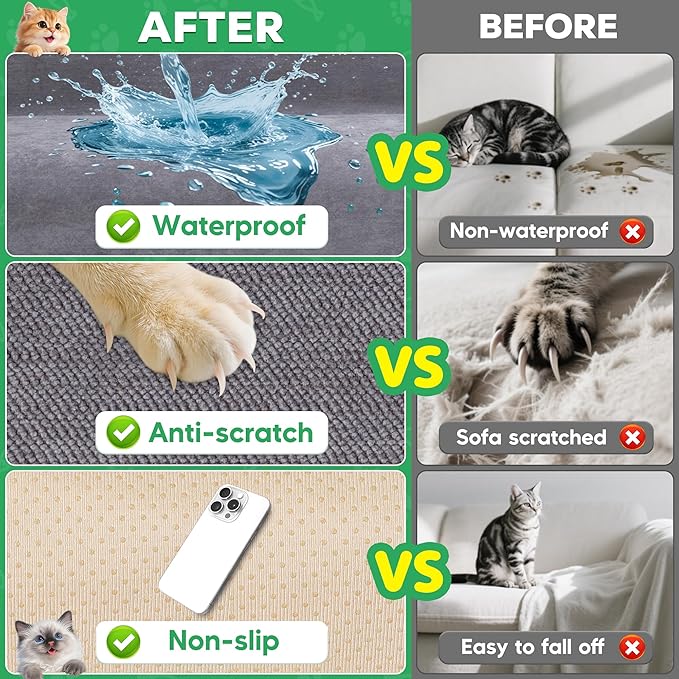 Loiion Cat Scratch Furniture Protector - Anti-Slip, Waterproof Sofa Cover to Keep Cats Off, Pet-Friendly Couch Protectors for Sofa, Gray Anti-Scratch Couch Cover for Pets and Kids 102"X71" - Image 6