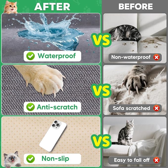 Loiion Cat Scratch Furniture Protector - Anti-Slip, Waterproof Sofa Cover to Keep Cats Off, Pet-Friendly Couch Protectors for Sofa, Gray Anti-Scratch Couch Cover for Pets and Kids 91"X71" - Image 3