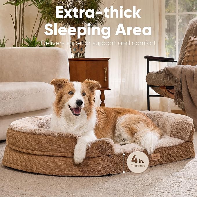 FUKUMARU Large Thickened Dog Couch Bed, Orthopedic, Waterproof & Washable | Heavy Duty Dog Sofa with 4" Extra-Thick Egg-Crate Foam, Relieves Joint Pressure, Fully Removable, Fits Medium to Large Dogs - Image 2
