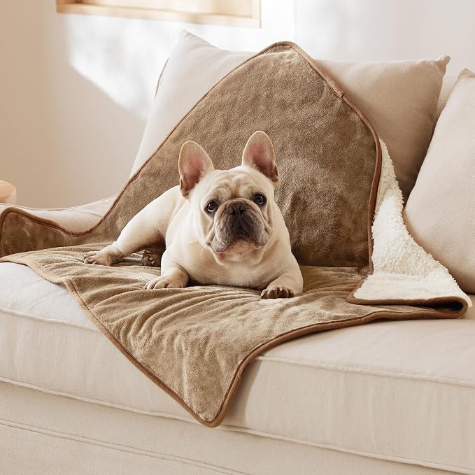 Bedsure Waterproof Dog Blankets for Medium Dogs Washable Soft Warm, 30"X40" | Plush Sherpa Fleece Cat Puppy Blanket for Couch Protector, Reversible Cozy Calming Throw for Pet Indoor,Camel by Unknown