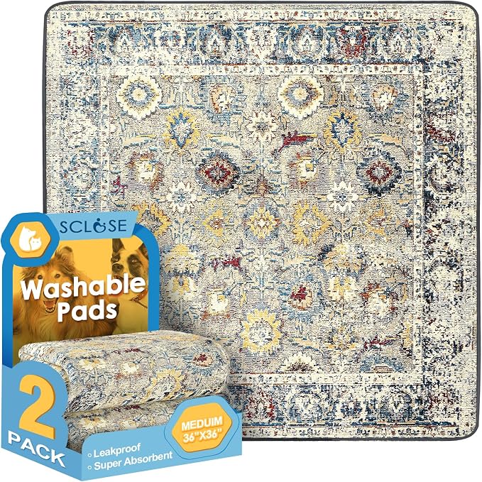 SCLOSE Washable Pee Pad for Dogs 2 Pack, 36" x 36" Reusable Puppy Pads Waterproof Dog Rugs, Super Absorbent, Leakproof, Dog Crate Pad, Playpen Mat, Whelping Pads, Vintage by SCLOSE