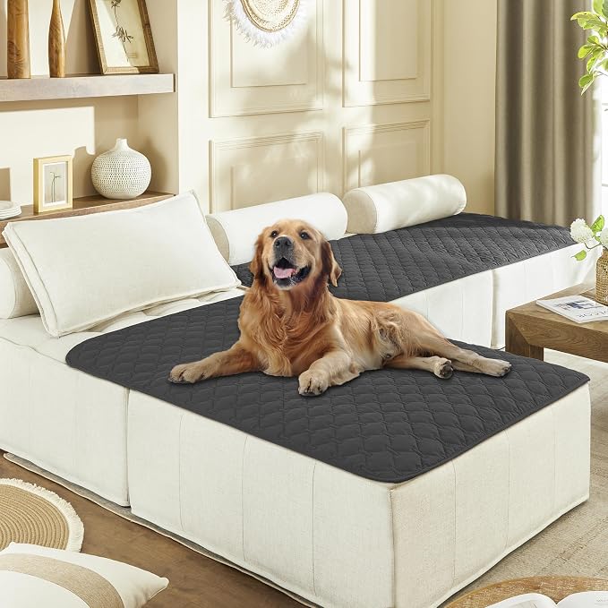 gogobunny 100% Double Sided Waterproof Dog Blanket Soft Pet Bed Cover Reversible Protect Furniture Couch Sofa Car for Puppy Large Dog Cat (Dark Charcoal/Light Charcoal, 40x50 Inch (Pack of 1)) by gogobunny