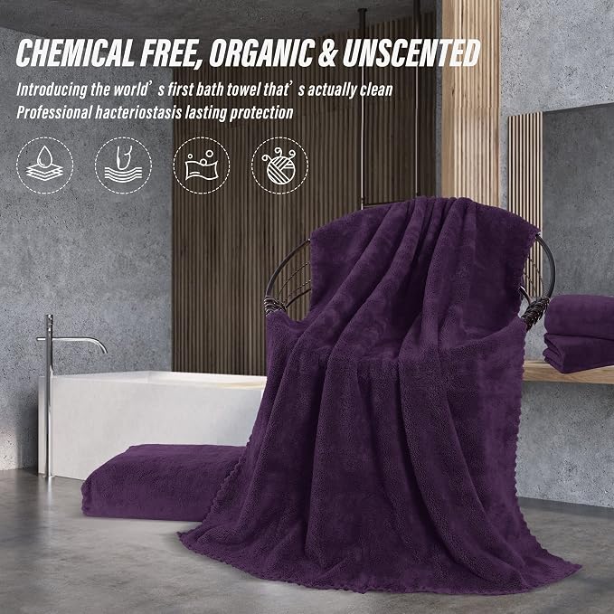 MOONQUEEN 2 Pack Premium Bath Towel Set - Quick Drying - Microfiber Coral Velvet Highly Absorbent Towels - Multipurpose Use as Bath Fitness, Bathroom, Shower, Sports, Yoga Towel (Grape Purple) - Image 5