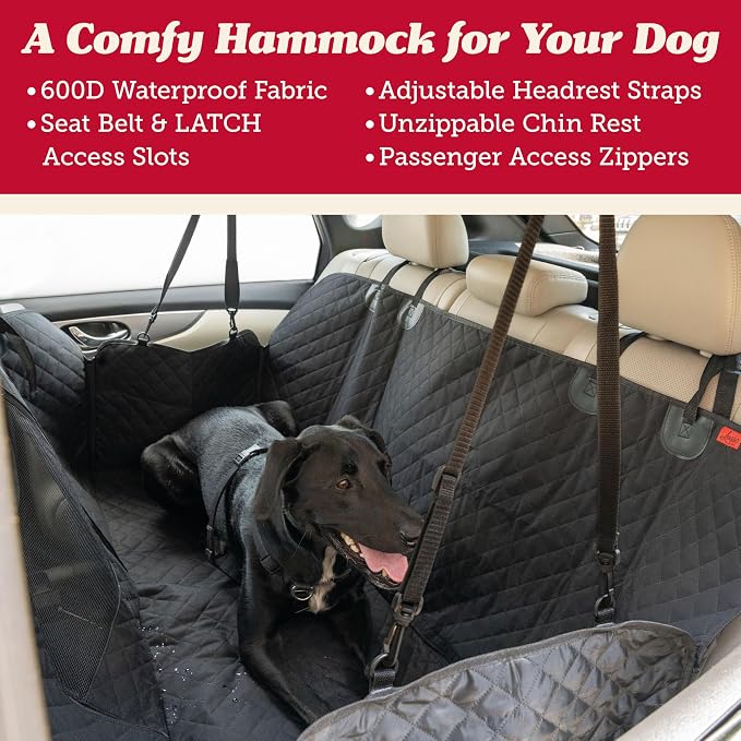 Lusso Gear Dog Car Seat Cover for Back Seat - 100% Waterproof Dog Hammock - Padded Headrest and Mesh Window - Passenger Compatible Rear Car Seat Cover - Fits Trucks, SUVs, Cars - Image 2