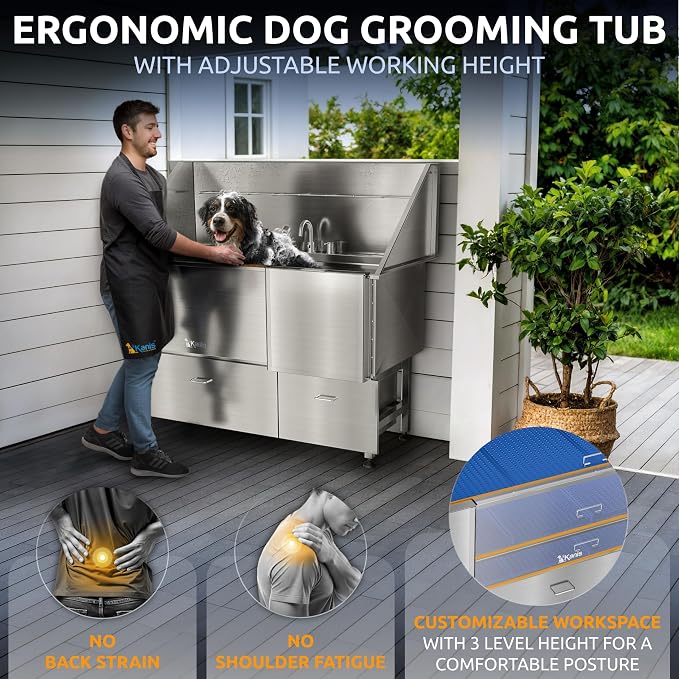 KANIS Professional Dog Washing Station 304 Stainless Steel Pet Wash Sink | Grooming Bathtub w/Shower, Floor Grates and Storage for Large, Medium & Small Pets - Image 5