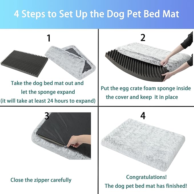 30''X20''x3 Light Grey Orthopedic Long Plush Cover Dog Bed | Soft, Waterproof，Egg Foam Pet Crate Beds Mat, Kennel Pads with Removable Washable Cover,Non-Slip Bottom - Image 7