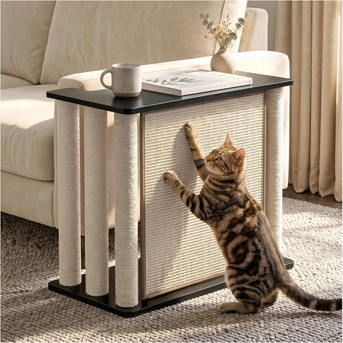 Couch End Table from Cat Scratch, Couch Protector with Sisal Scratching Post & Panel for Cat, Pet Corner for Wall & Furniture Protection, Black Left by ARBORARCHHOME