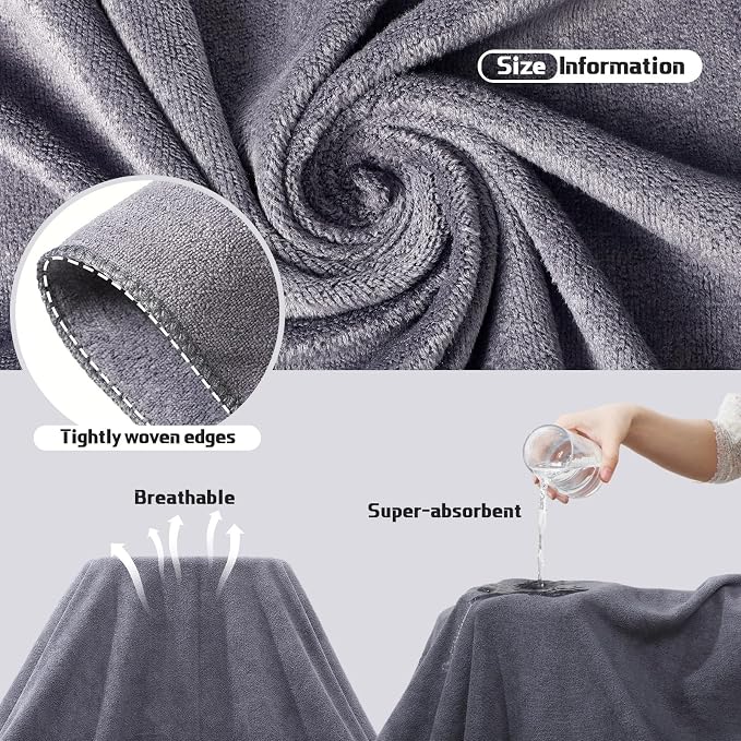 Mixweer 6 Pcs Oversized Bath Towels, 40 x 80 Inch Giant Microfiber Jumbo Bath Sheets Soft Bathroom Microfiber Quick Dry Absorbent Shower Towels for Spa Camping Beach(Dark Gray) - Image 5