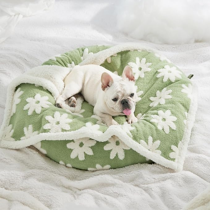 LE SURE Waterproof Dog Blankets for Medium Dogs Cute 3D Jacquard,30x40 | Puppy Blanket for Cat Aesthetic Gift, Warm Soft Sherpa Throw Washable, Reversible Pet Couch Protector, Flower Garden Green - Image 7