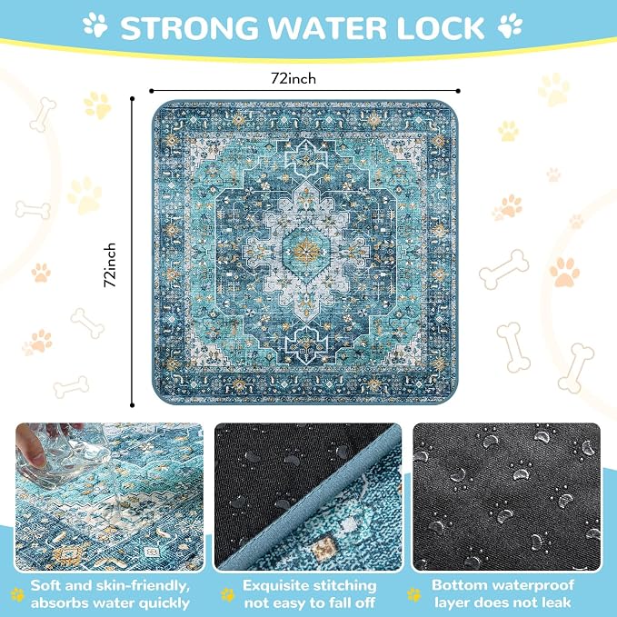 Lahome Extra-Large Washable Dog Pee Pads (72"x72") - Super Absorbent & Waterproof - Leakproof Reusable Mat for Playpens, Beds & Whelping, Convenient Cleanup,Blue - Image 8