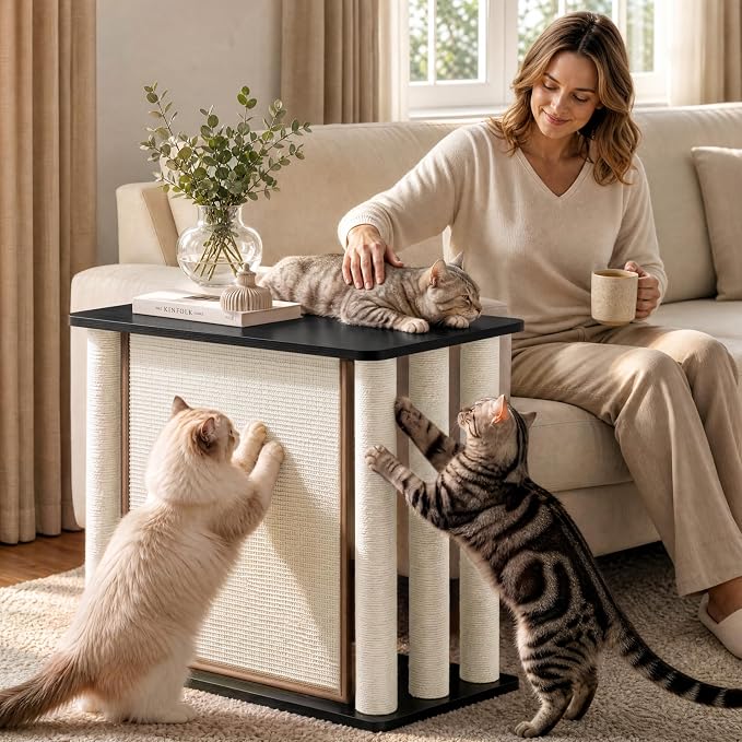 Couch End Table from Cat Scratch, Couch Protector with Sisal Scratching Post & Panel for Cat, Pet Corner for Wall & Furniture Protection, Black Right - Image 2