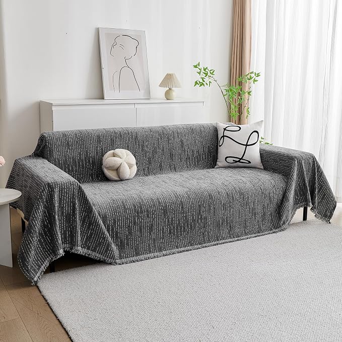 MYSKY HOME Couch Covers for Sofa, Dog Couch Cover Protector, Dark Grey Lines Sofa Covers for Sectional L Shape, Pets Couch Throw Cover Washable Durable Large Couch Cover for Dogs, Cats, 91"X118" - Image 2