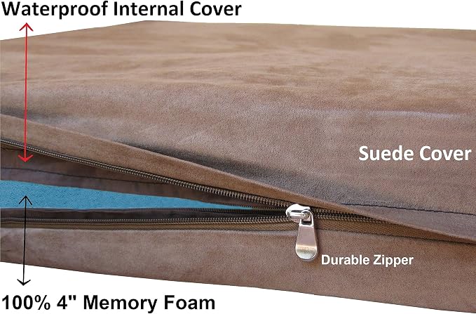 Dogbed4less Medium Large Orthopedic Gel Infused Memory Foam Dog Bed, Waterproof Liner and Washable Microsuede Brown Cover - Image 5