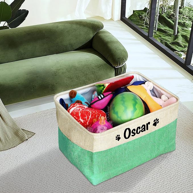 PET ARTIST Collapsible Dog Toy Storage Basket Bin with Personalized Pet's Name - Rectangular Storage Box Chest Organizer for Dog Toys,Dog Clothing,Dog Apparel & Accessories-Green - Image 7